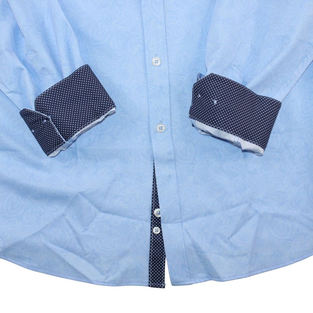 Society Of Threads Mens XL Slim Fit Stretch Blue Paisley Dress Shirt - Picture 8 of 14